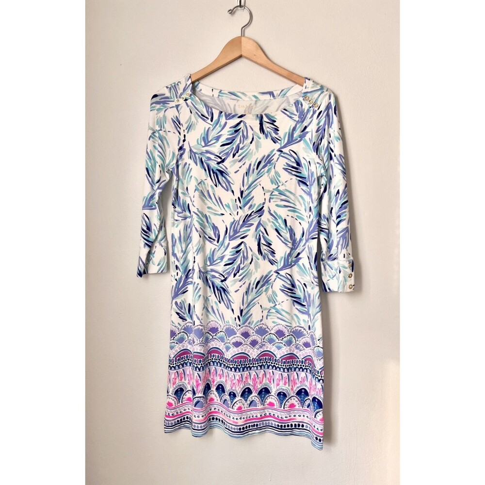 Lilly Pulitzer Sophie Sun Dress UPF50+ Tropical Vacation Feather Blue Pink Sz M